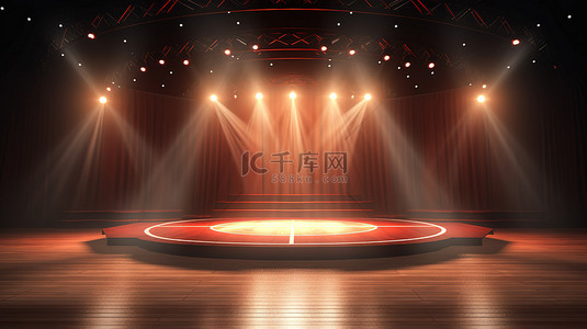 舞灯背景图片_空舞台上的照明舞台设备，带有聚光灯 3D 渲染