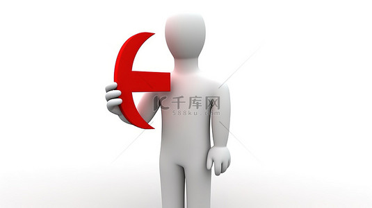 红色打勾背景图片_白色背景，其中有一个 3d 人物，手里拿着一个红色的正符号