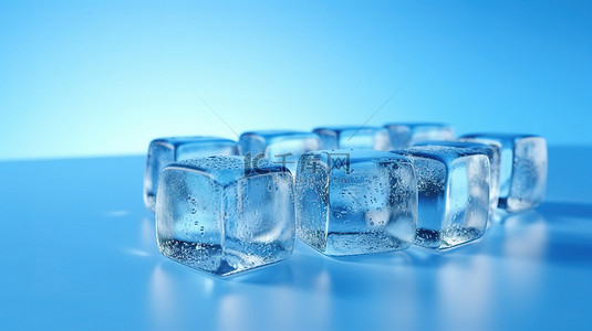 冷冻背景图片_宁静的蓝色画布上的冷冻立方体 3D 描绘
