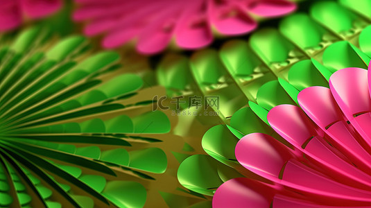 红折扇背景图片_浅绿色和粉色风扇背景的 3D 渲染