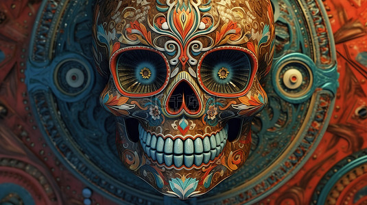 骨骼女孩背景图片_以传统墨西哥头骨艺术为特色的令人惊叹的 3D 渲染