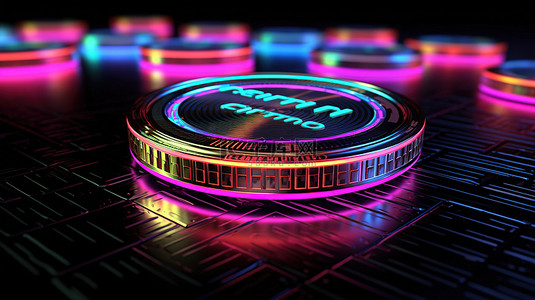 3d全息背景图片_名为硬币加密的加密货币的未来派全息 3D 渲染