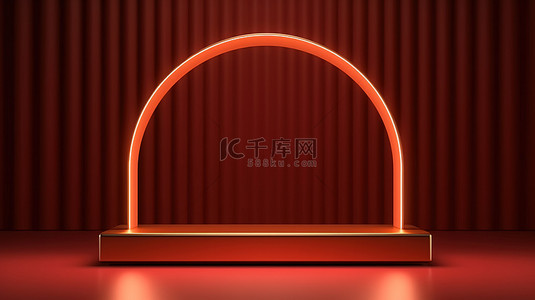 浅金简约背景图片_简约的金色拱门背景，配有豪华的浅红色 3D 产品展示台
