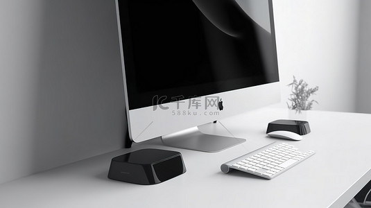 中控设计背景图片_简约设计中的台式电脑 具有创意和白色背景的 3D 渲染插图