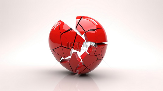爱心和破碎的爱心背景图片_3d 渲染的红心在白色背景下破碎