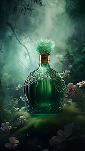 漂亮的香水瓶背景图片_香水森林植物