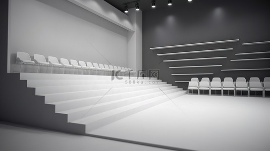 展品介绍背景图片_舞台设计与白色椅子和台阶