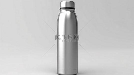 水瓶渐变背景图片_白色背景上隔离的不锈钢饮料瓶的 3D 逼真插图