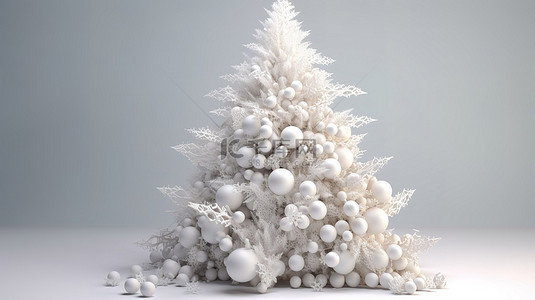 松枝圣诞球背景图片_圣诞节的白色喜庆 3d 树