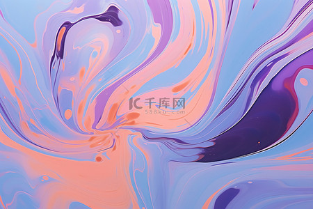 一幅带有蓝色粉色和紫色漩涡的抽象画