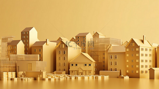 保险投资背景图片_投资黄金住宅是一个利润丰厚的房地产机会，具有经济利益 3D 渲染图像