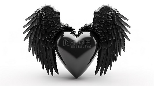 爱心天使背景图片_孤立的白色背景在 3D 渲染中具有魔鬼翼黑色乳胶心