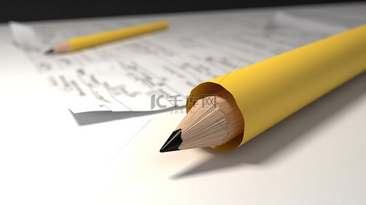 学习背景图片_干净的纸和一支 3D 黄色铅笔