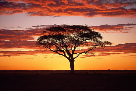 北部背景图片_澳大利亚北部威尔科克斯地区，一棵榆树在日落时现出轮廓