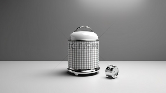 单色复古风格 3D 渲染中的复古厨房垃圾桶等距器具
