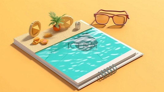 池畔天堂暑假规划与记事本意大利面背景 3D 样机