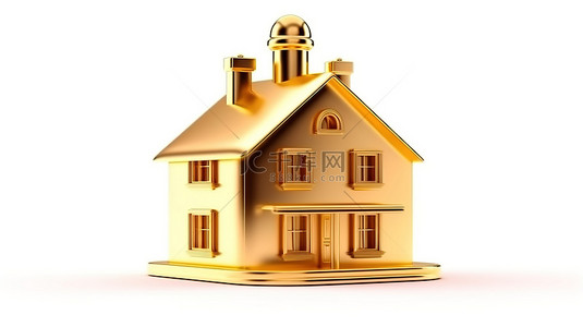 社会的背景图片_白色背景上隔离的金色外观的豪华房屋的 3D 渲染