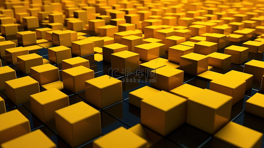 3d 中的黄色方形行单色几何图案