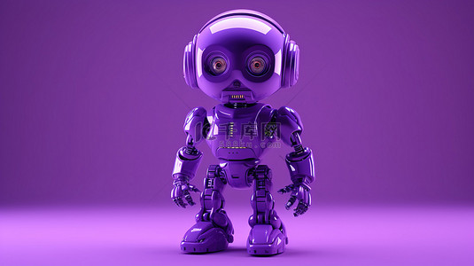 紫色 ai 机器人在匹配背景上的单色 3d 渲染