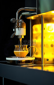 一种 IPI 虹吸式滴滤式咖啡机，从小杯子中散发蒸汽