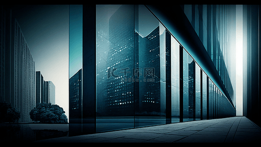 蓝色商务科技炫光背景图片_网站商务大楼