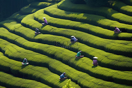 上海茶农在行间采摘茶叶
