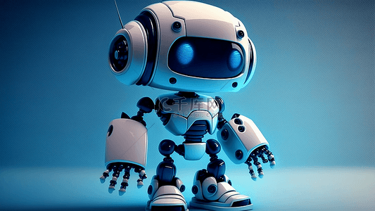 机器人立体背景图片_机器人白色q版机器人蓝光背景