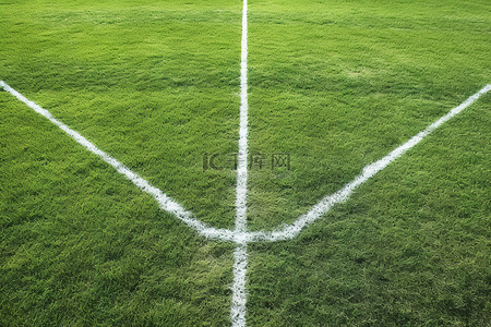 绿色草地中间有一条白线的足球场