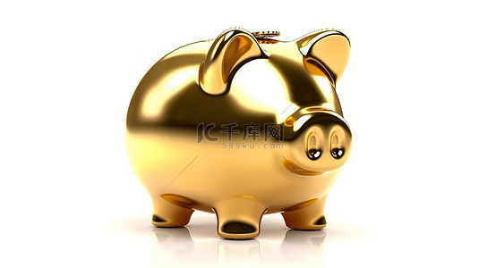 金色小猪背景图片_3d 渲染白色背景与金色存钱罐