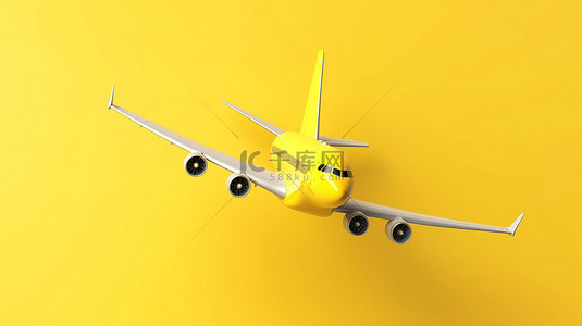 黄色简约背景下飞机的 3D 渲染