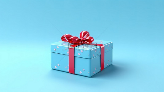 蓝色背景心形礼品盒的 3D 渲染庆祝情人节快乐
