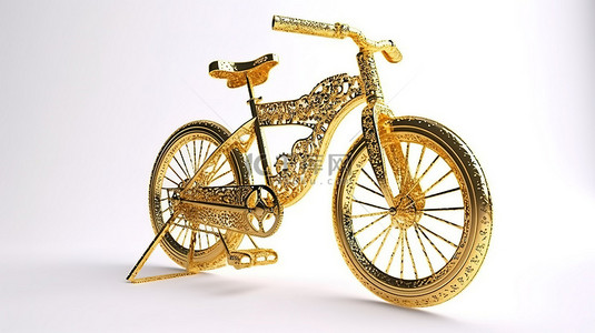 白色背景下 3D 渲染中的金色自行车