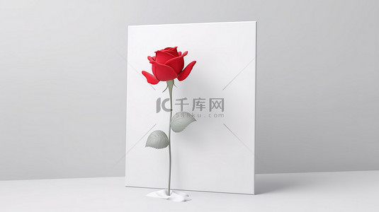 情人节贺卡，在空白纸上采用 3D 渲染玫瑰和花卉设计