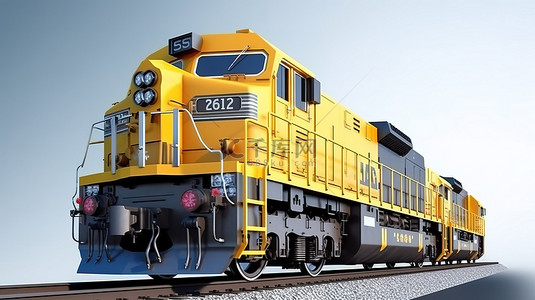 现代柴油机车的 3D 渲染，强大而强大，用于牵引大型火车