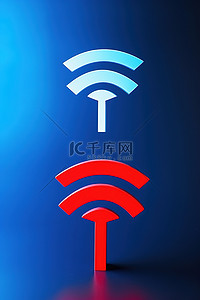 红色和蓝色箭头站在蓝色 wifi 标志前