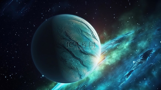 国家顶级域名背景图片_海王星行星的真实 3D 渲染，具有夜间视图和日出