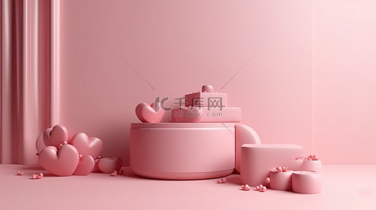 极简主义者背景图片_极简主义情人节粉红色讲台产品场景 3d 渲染模型