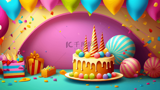 生日蛋糕卡通背景图片_生日蛋糕彩色背景