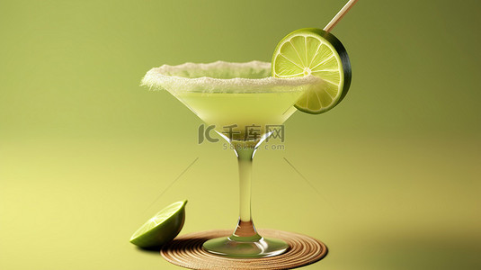柠檬青柠檬背景图片_像玛格丽塔鸡尾酒一样的生活，配有石灰片和 3D 渲染的雨伞