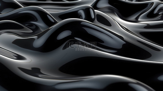 流动性哑光塑料形状和光滑黑色橡胶材料的 3D 渲染抽象