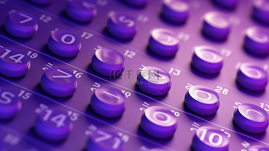 在活动背景图片_紫色浮动组织者的 3D 渲染，在日历和检查点上标记日期