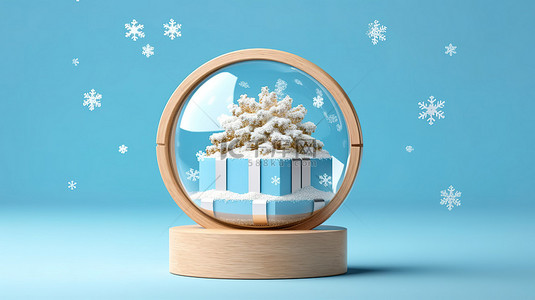 圣诞快乐背景图片_圣诞幸福雪花礼品盒的雪花球和 3D 呈现的蓝色柔和背景上的美好祝愿