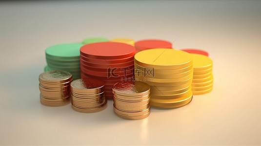 科技标志背景图片_饼图和一叠硬币的插图，描绘了为目标存钱的概念