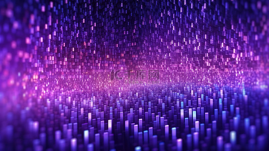 带有紫色闪亮点的抽象网格背景 3D 渲染中大数据可视化的未来显示