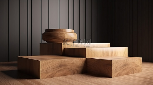 房间桌板背景图片_木制风格讲台房间模型的产品销售模型 3d 渲染