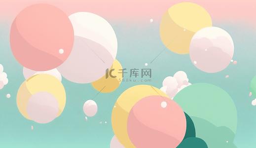 气球热气球装饰背景图片_气球背景云朵柔和色彩简单装饰插图