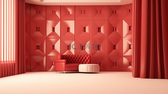 复古风格的红色内墙的 3d 插图