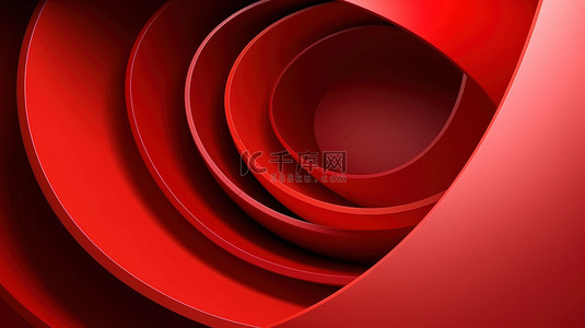 3d 渲染抽象构图红色螺旋图案在简约背景上