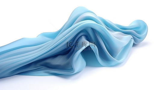 悬浮在白色背景上的精致浅蓝色织物的 3D 渲染