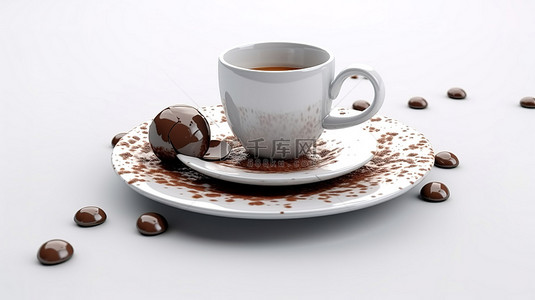 陶器背景图片_白色背景上陶瓷陶器和咖啡杯的 3D 渲染